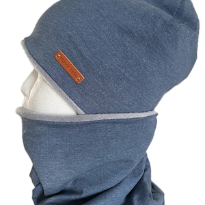 Cool boys winter set winter hat beanie hat and loop jersey blue mottled fleece grey