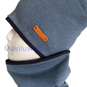 Frühling Set Jersey Beanie Mütze und Loop Jersey blau  meliert dunkelblau Gr wählbar