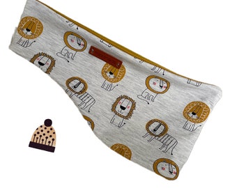 Kinderhoofdband oorwarmers jersey leeuwen mosterdgeel beige