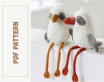 SET knitting toys patterns Cute birds family PDF English and Russian Seagull and Mini seagull SET knitting toys patterns Cute birds family PDF English and Russian Seagull and Mini seagull