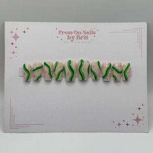 Green Swirl Press-On Nails | Hand Painted Designs | Press-on Nails | Fake Nails | False Nails |