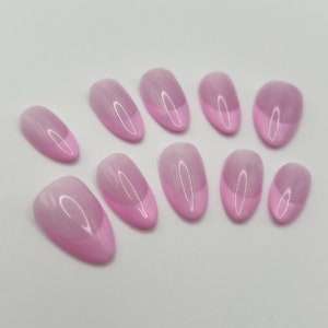 Pink Cat-eye French Nails | Cat-Eye Nails | French Nails| Hand Painted Designs | Press-on Nails | Fake Nails | False Nails |