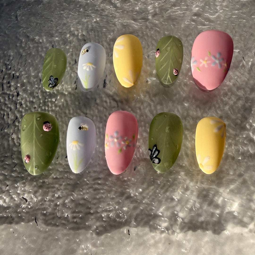 Spring Nails | Floral Nails | Butterfly, Bumble Bee, Ladybug Nails ...