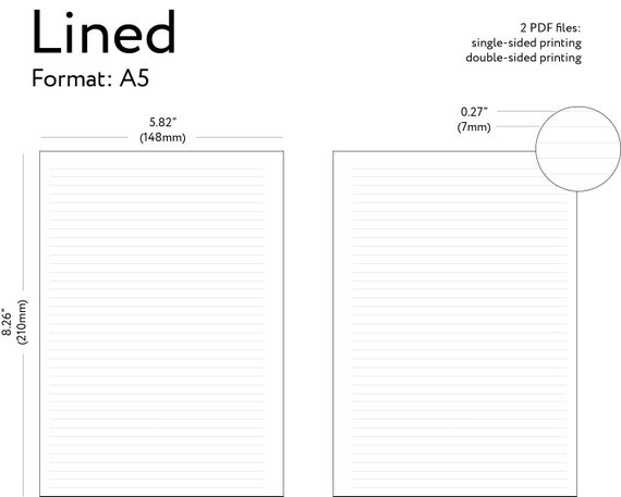 printable a5 lined paper lined printable planner insert etsy