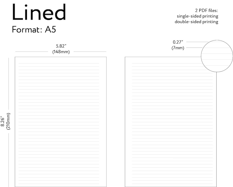 printable a5 lined paper lined printable planner insert etsy