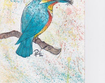 Kingfisher watercolor 17 x 24 cm watercolor painting bird hand-painted