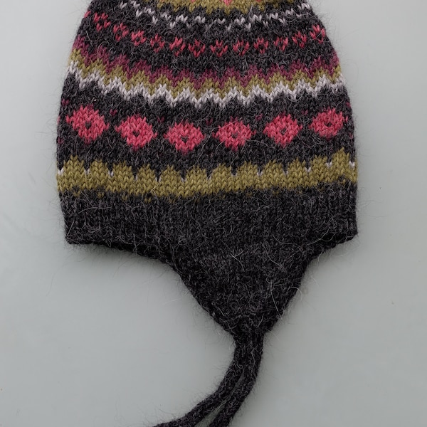 Taille Chullo M/L (56-60 cm) Bonnet Inca Bonnet tricoté 100% alpaga fin Bonnet norvégien à oreillettes couleur anthracite