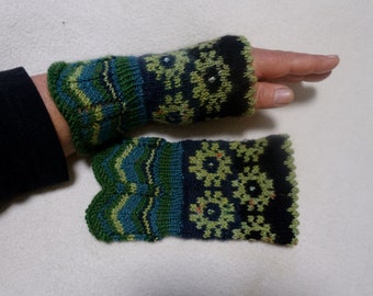 Chauffe-impulsions tricoté à la main, perles de taille unique, brins lettons, poignets en laine vierge norvégienne, poignets de bras, cadeau chauffe-mains
