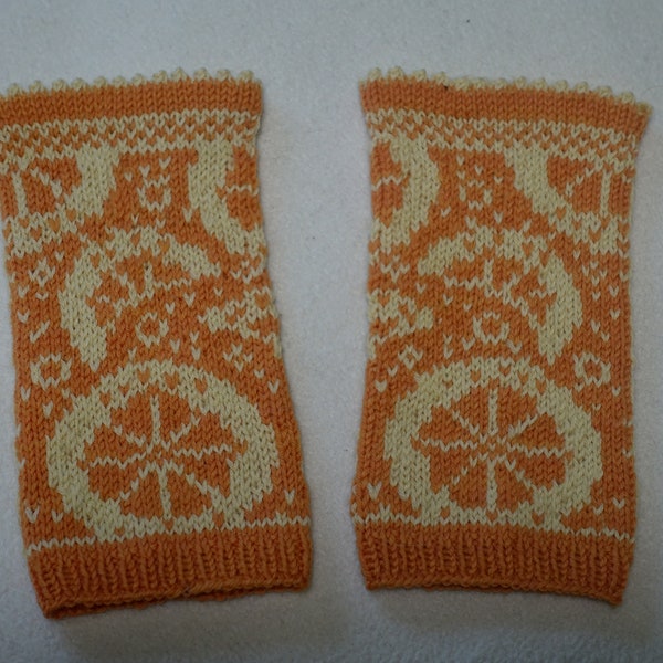 Pulswärmer handgestrickt 'Orange' pflanzengefärbt one size Damen Stulpen Handstulpen Armstulpen Handwärmer Geschenk Zitrusfrucht