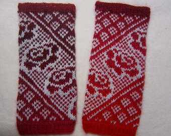 Cuffs wrist warmer Gr. S hand-knitted hand warmers, arm warmers, hand warmers, roses, rose ribbon with color gradient