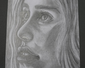 Young woman portrait pencil drawing picture hand painted 30 x 21 cm