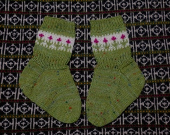 Baby-Socken Wollsocken  Gr. 21/22 ,Blumenwiese' pflanzengefärbt grasgrün Babysocken Kindersocken