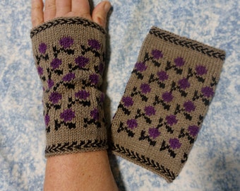 Cuffs wrist warmers hand knitted Latvian Braids WIDE leg warmers hand cuffs arm cuffs leg cuffs flowers Latvian braid pattern