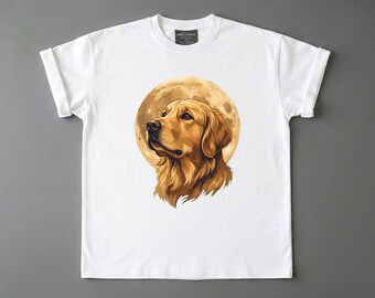 Camiseta con cara de perro Golden Retriever Retrato de luna Camiseta de regalo