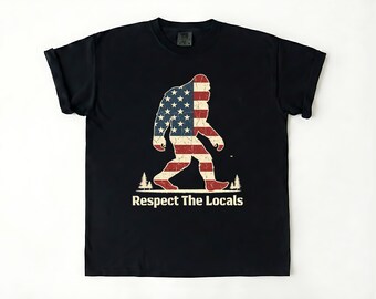 Bigfoot Shirt Respect The Locals Sasquatch Flag Tee Gift