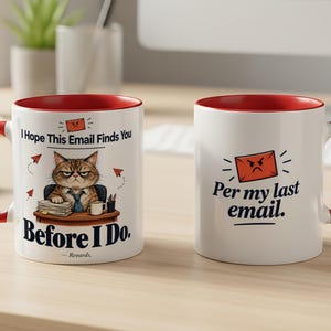 Taza de oficina con diseño de gato gruñón, humor sarcástico para correos electrónicos, regalo para compañeros de trabajo (11 oz o 15 oz)