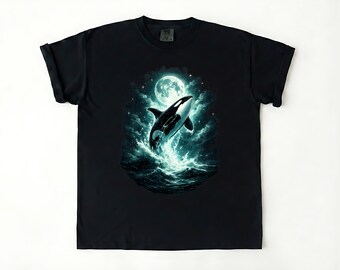 Camiseta Orca Luna Mística Orca Resplandor del Océano Camiseta Dramática Oscura con Gráfico