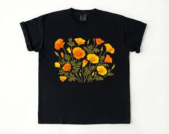 California Poppy Shirt Botanical Wildflower Scatter Cottagecore Graphic Tee