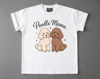Camiseta Poodle Mama: Adorable camiseta con estampado de dos caniches para mamás perrunas.