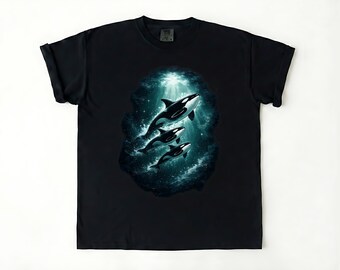 Camiseta Orca Océano Celestial Formación Orca Luna Mística Oscura