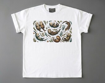 Camiseta de nutria marina, grupo de nutrias flotantes, camiseta de naturaleza, regalo
