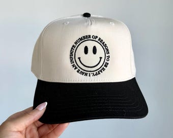 Embroidered Smiley Face Trucker Hat - Positive Quote Summer Cap