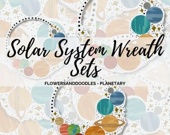 Solar System Wreath Sticker - Space and Planet Bullet Journal Stickers - Scrapbooking