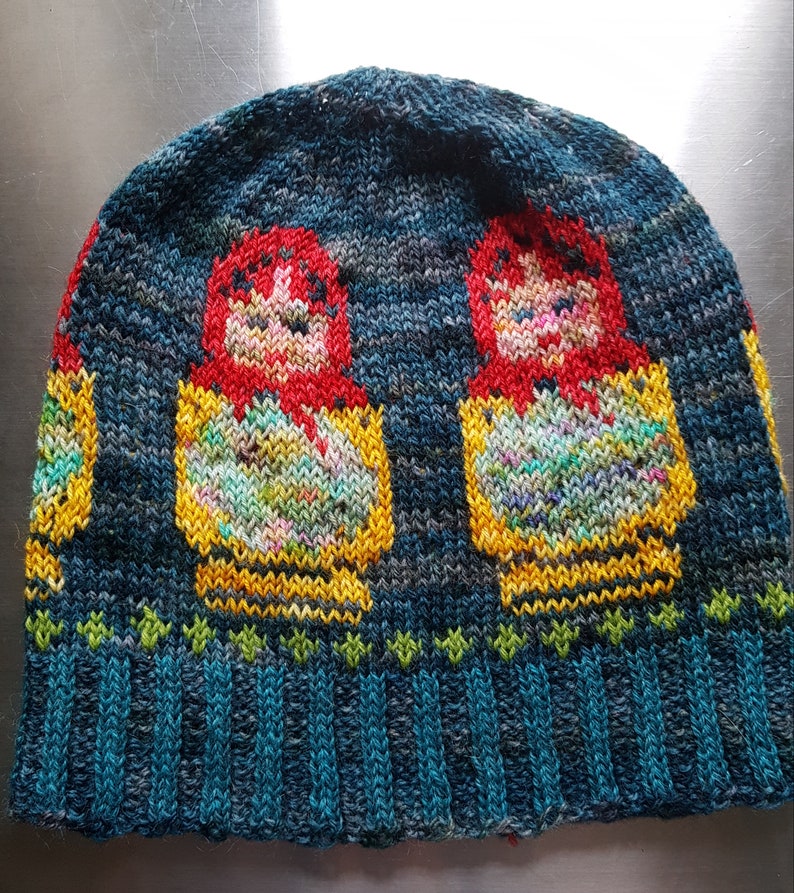 Matrioshka Russian Dolls Fair Isle Hand Knitted Beanie Hat image 1