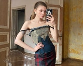 Vintage FERRE Corset Top, Denim Top