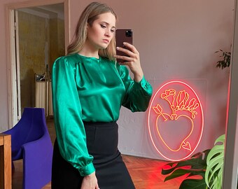 Green Satin Blouse - Etsy