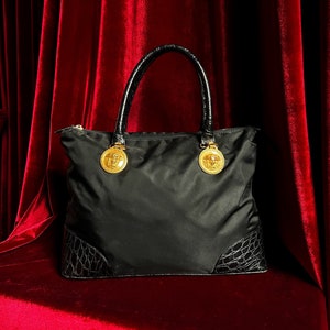 Gianni Versace Black Leather Medusa Bag