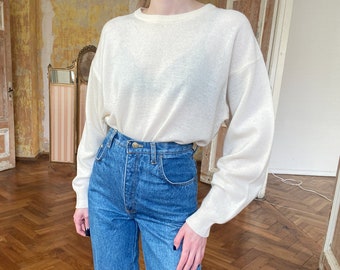 Vintage White Sweater, Wool Sweater