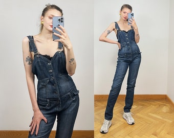 Vintage Denim Dungarees, Skinny Denim Overalls, One piece overall Jeans