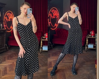 Vintage Polka Dot jurk, Betty Barclay mouwloze chiffon jurk, midi jurk, zon jurk