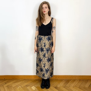 Long Silk skirt with pockets, Straight Floral raw silk maxi skirt