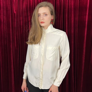 Vintage White Silk Blouse, Long Sleeve Pure Silk Shirt, Minimalist clothing