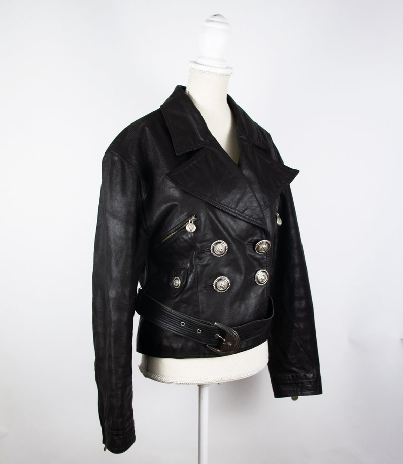 Vintage VERSACE Leather Jacket Genuine Leather Black Etsy