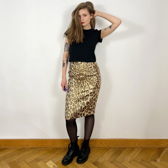 100% Silk Animal Print skirt, Italian Leopard pri… - image 4