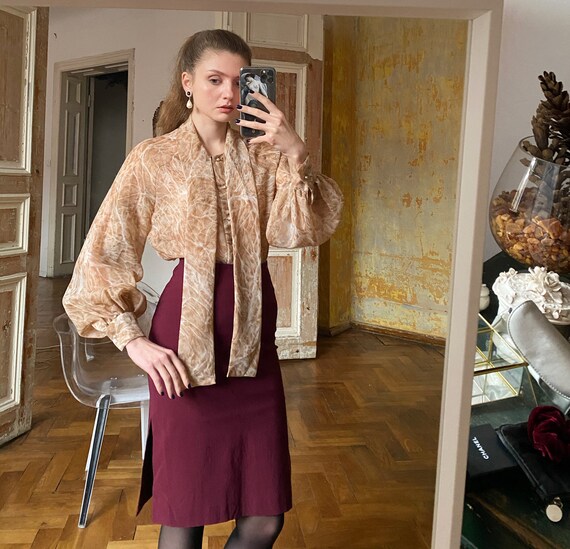 Vintage Pussy Bow Blouse, Sheer Chiffon Blouse wit