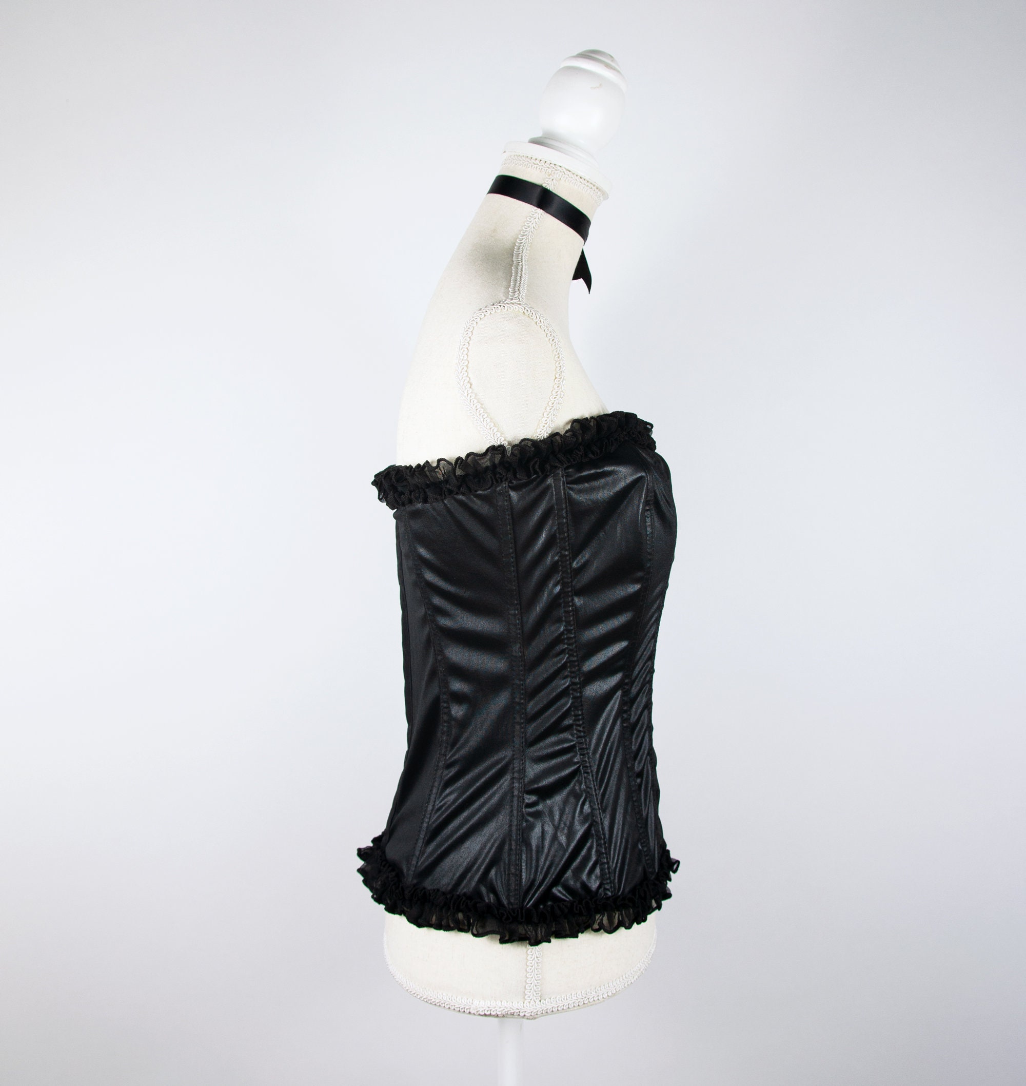 Vintage Black Satin Bustier Corset Boned Overbust Corset Top Etsy