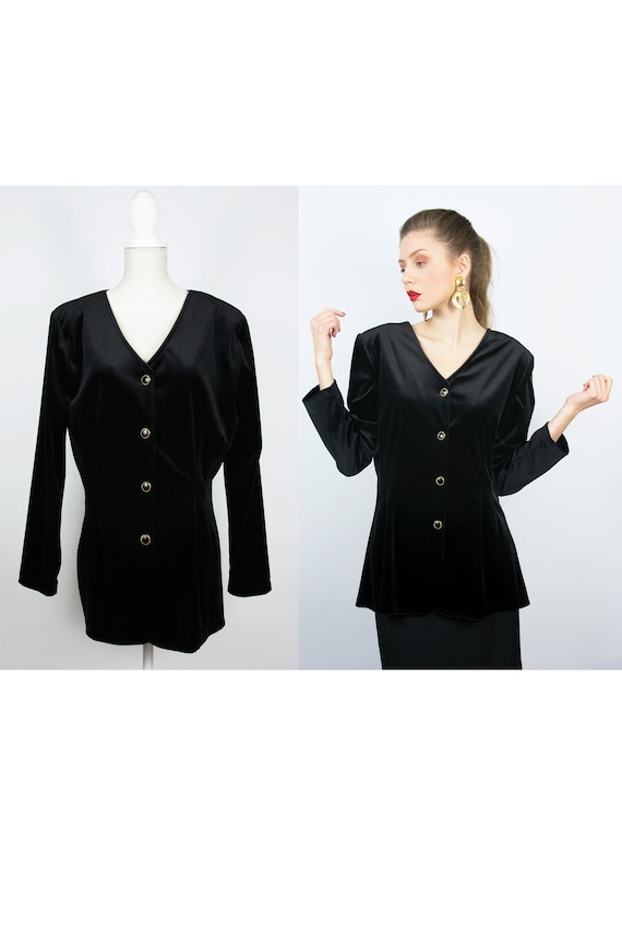 Vintage Black Velvet Blazer | Black Velvet Blouse