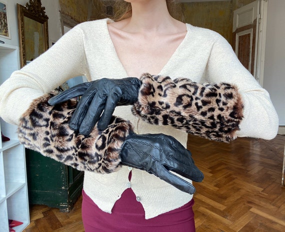 Vintage Black Leather Gloves and Faux Fur Gloves