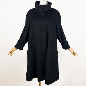 Vintage Wool, Cashmere and Angora Coat, Black Oversized mid length winter coat