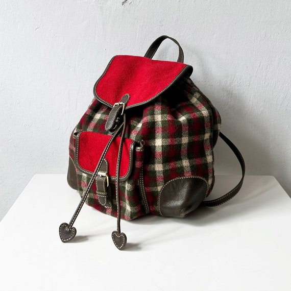 90's MOSCHINO Backpack Large Plaid Wool 