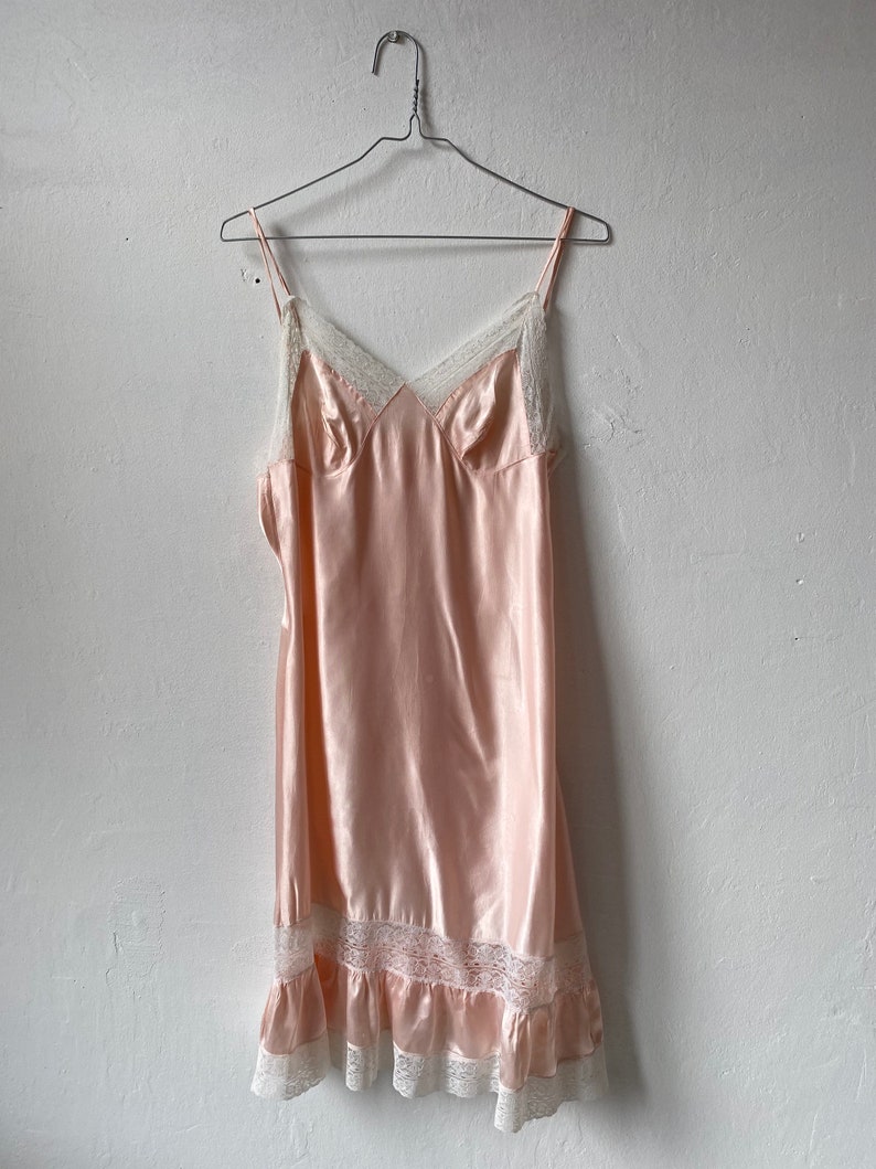 Vintage Pink Silk Satin Slip Dress Silk Night Dress Etsy
