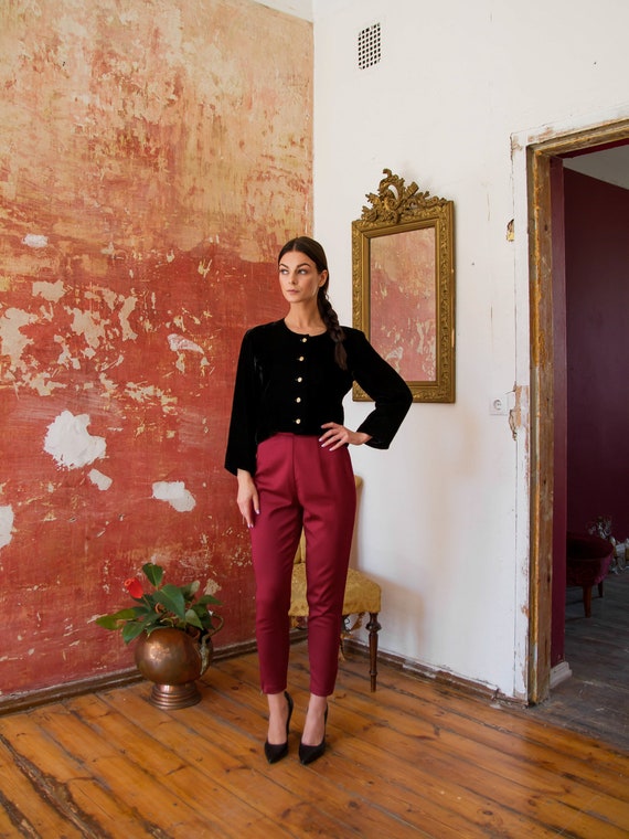 Vintage Black Velvet Blazer, Velvet Crop Jacket