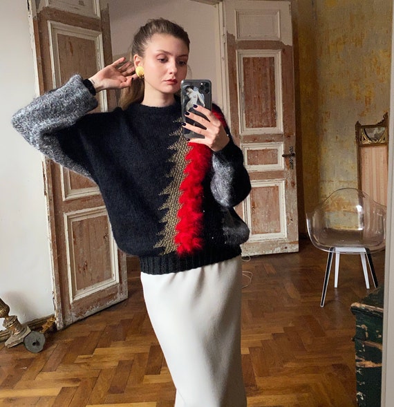 Vintage Angora Sweater, Abstract mohair sweater