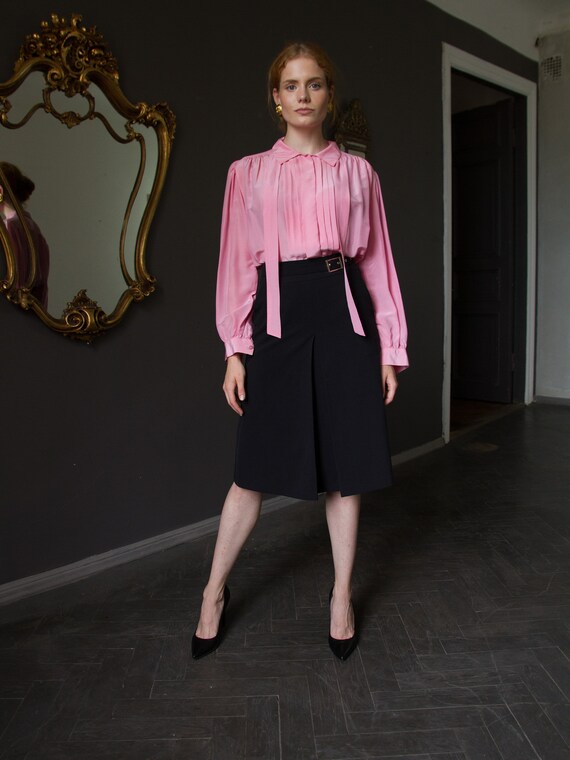 Vintage Silk Pussy Bow Blouse, Pink Tie Neck Blous