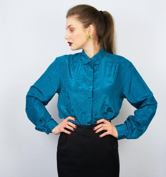 Vintage Blue Blouse | Turquoise Statement Blouse S