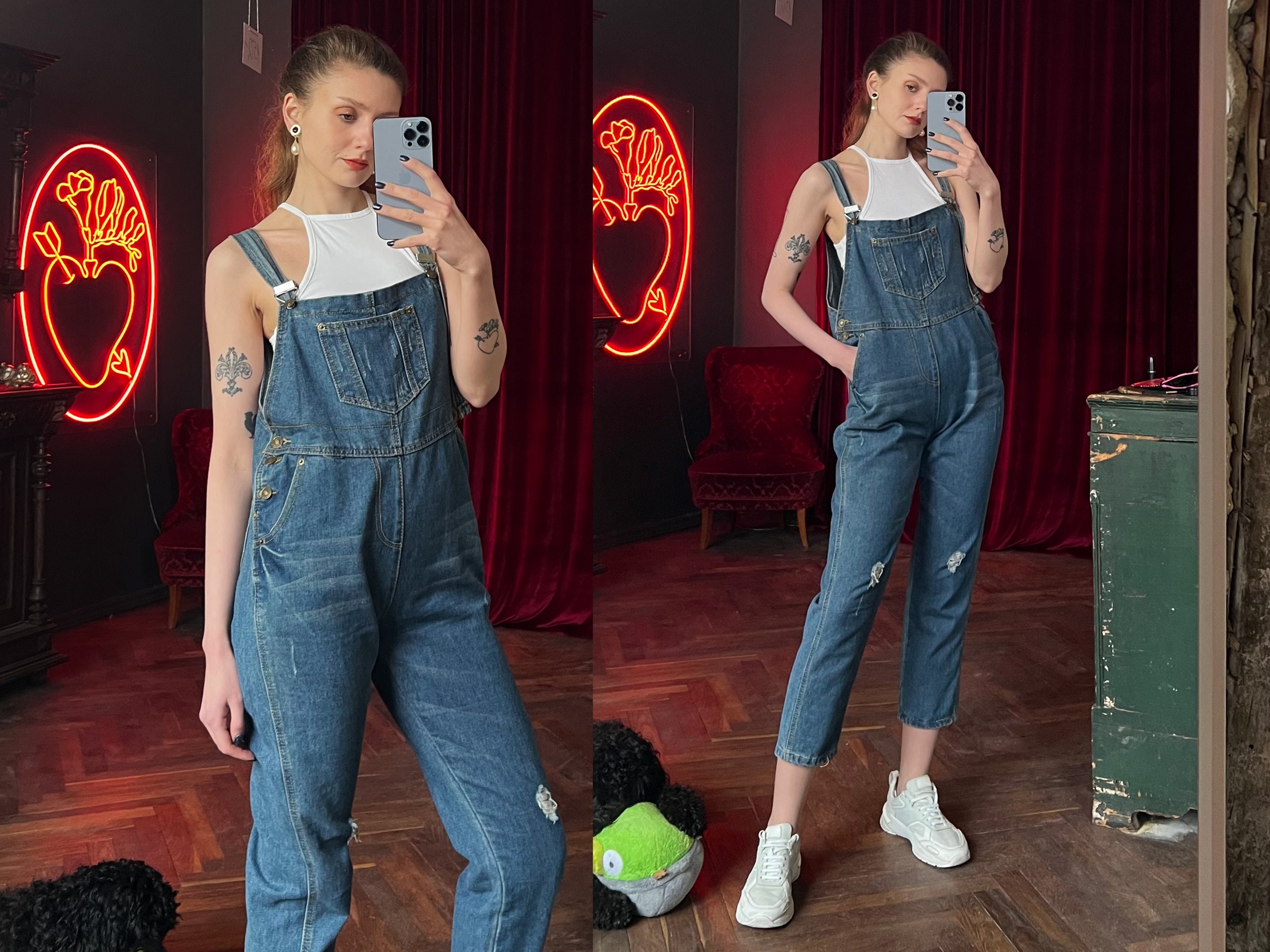 Baggy denim dungarees best sale